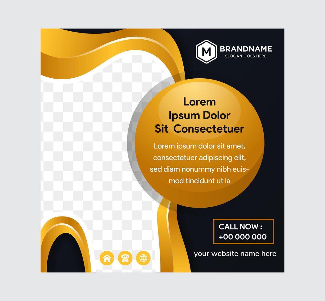 Square banner healthcare on black background. Dental and medical concept. illustration of a tooth in the left side used space for the image. gradient golden of the abstract wave. Healthy life today. vector