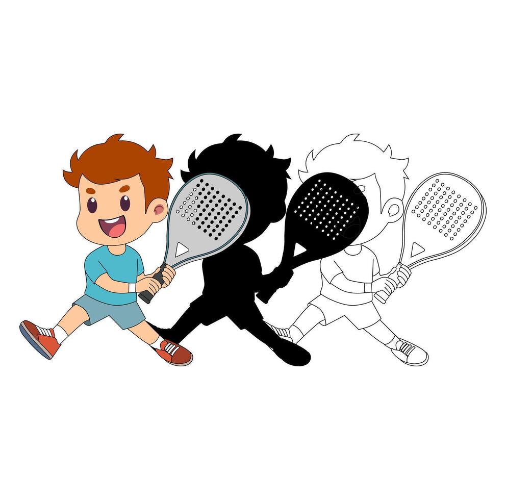 Cartoon Set Collection Kid Playing Paddel Simple Design Icon Digital vector