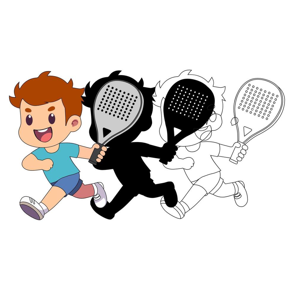 Cartoon Set Collection Kids Playing Paddel Simple Design Icon Digital vector