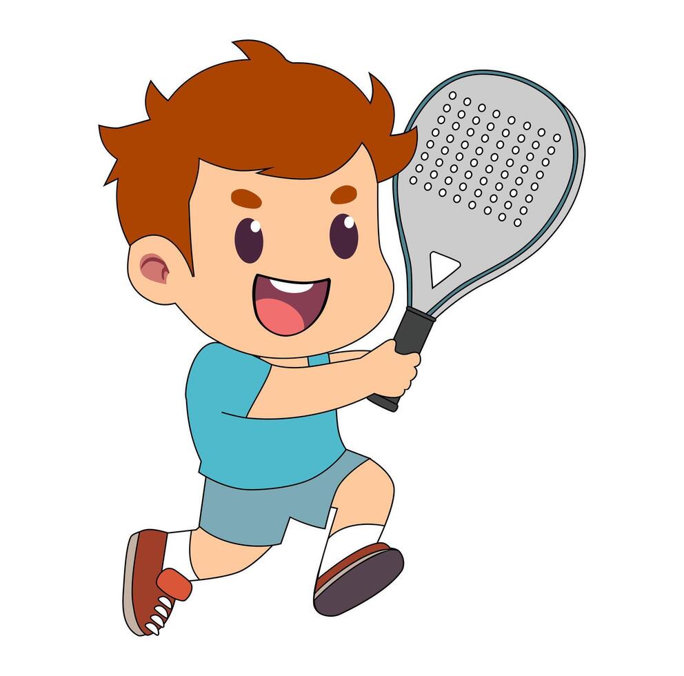 Cartoon Kids Running Chasing Ball Playing Paddle Simple Design Icon Digital vector