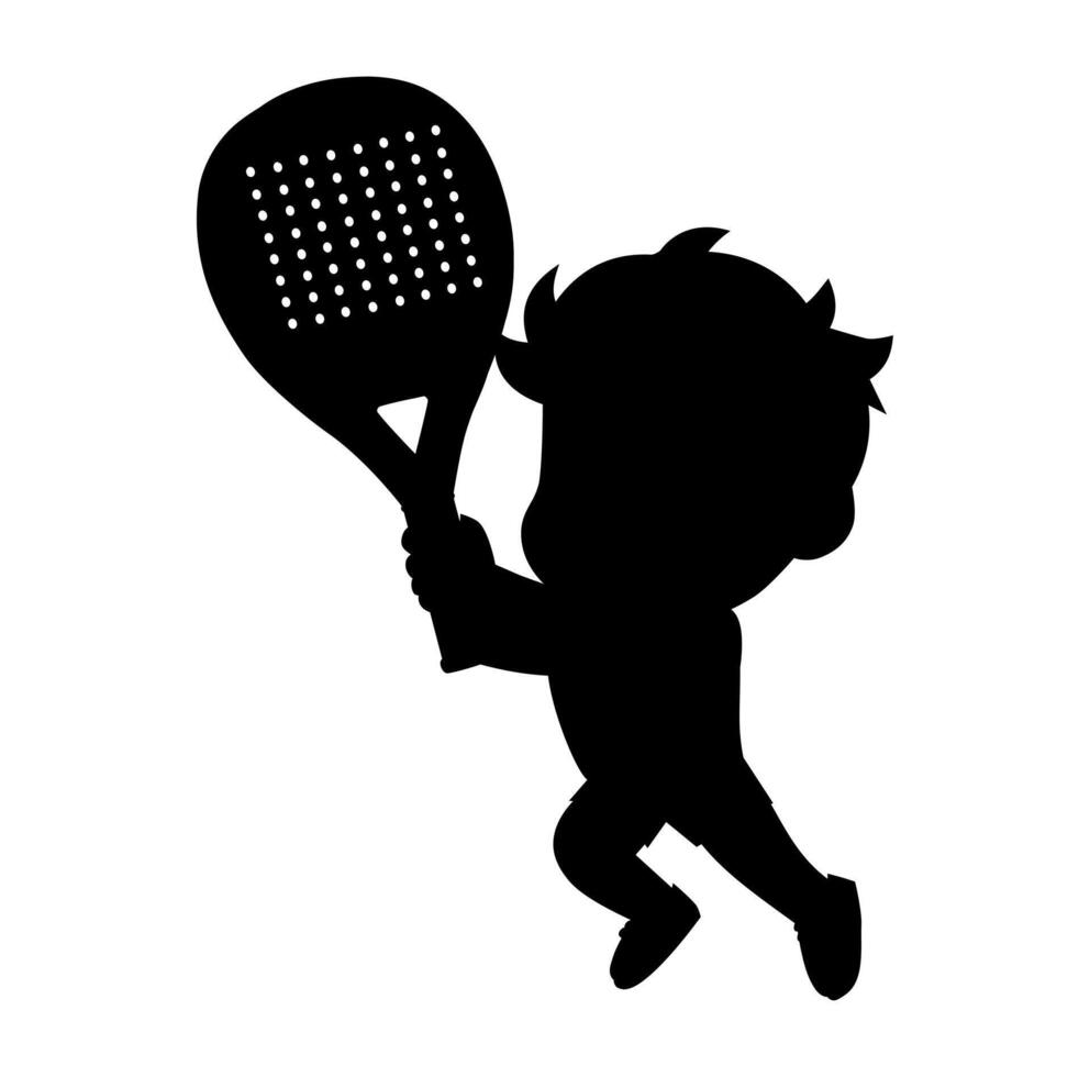 Carton Silhouette Kids Jumping While Playing Paddel Icon Digital vector