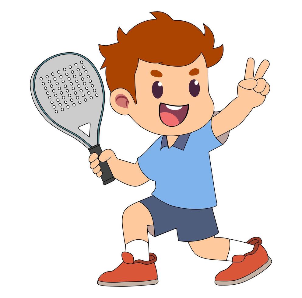 Caroon Kid Pose After Winning Paddle Simple Design Icon Digital vector