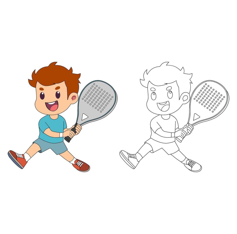 Cartoon Coloring Art Kids Practice Running In Paddle Simple Design Icon Digital vector