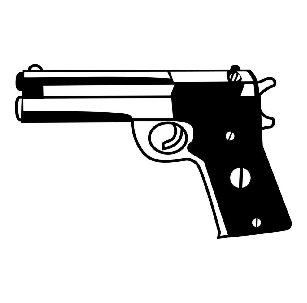 Cartoon Handgun Black And White Simple Design Icon Digital vector