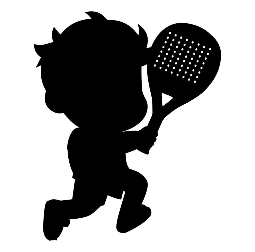 Cartoon Kids Silhouette Playing Paddle Running And Chasing Ball Icon Digital vector