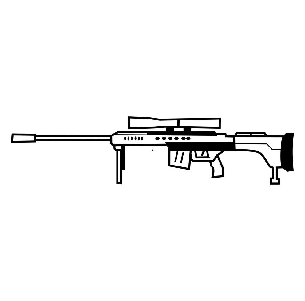 Cartoon Black And White Sniper Riffle Simple Design Icon Digital vector