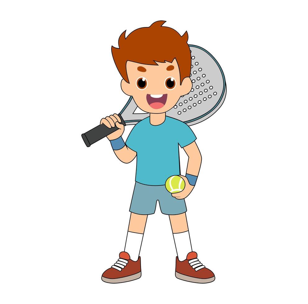 Cartoon Kids Pose After Winning Playing Paddle Simple Design Icon Digital vector