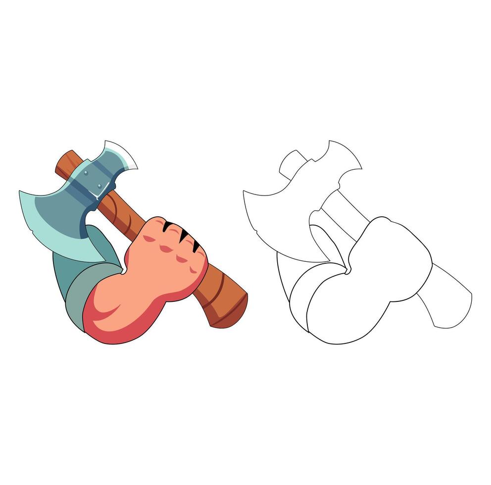 Cartoon Coloring Art Hand Axe Throwing Simple Design Icon Digital vector