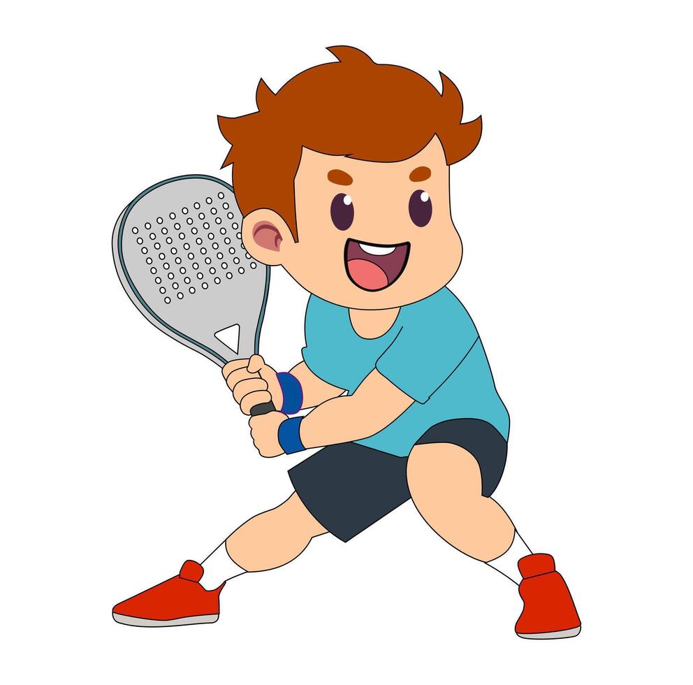 Cartoon Kids Ready To Receive Ball Playing Paddle Simple Design Icon Digital vector