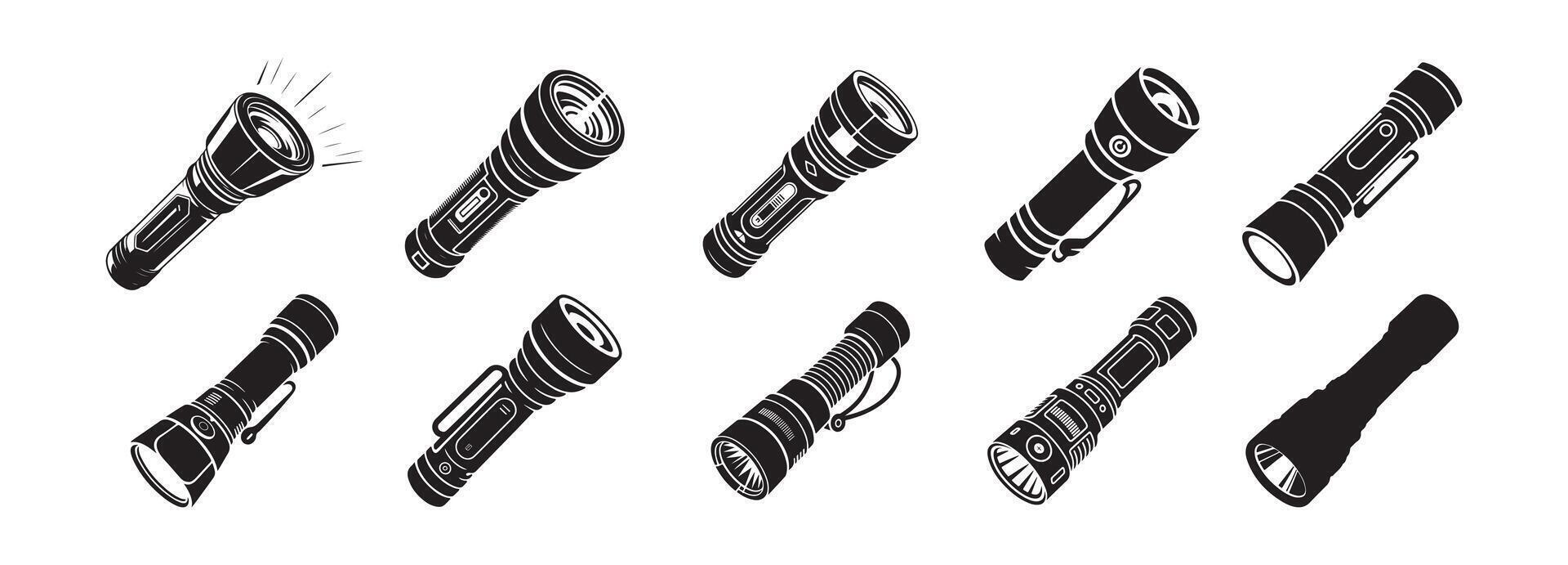 Black flashlights collection light beam dark vector