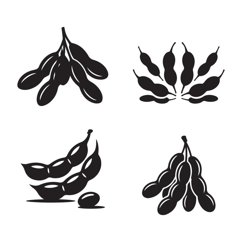 Black bean pods arranged in various clusters food vector