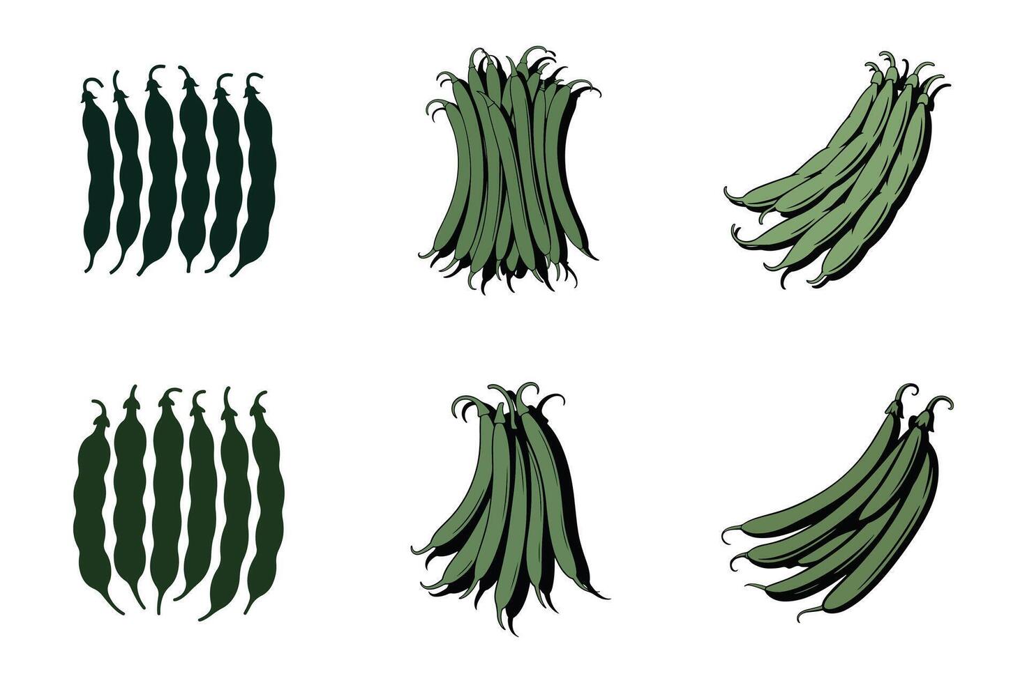 Green bean pods arranged in groups beans food vector