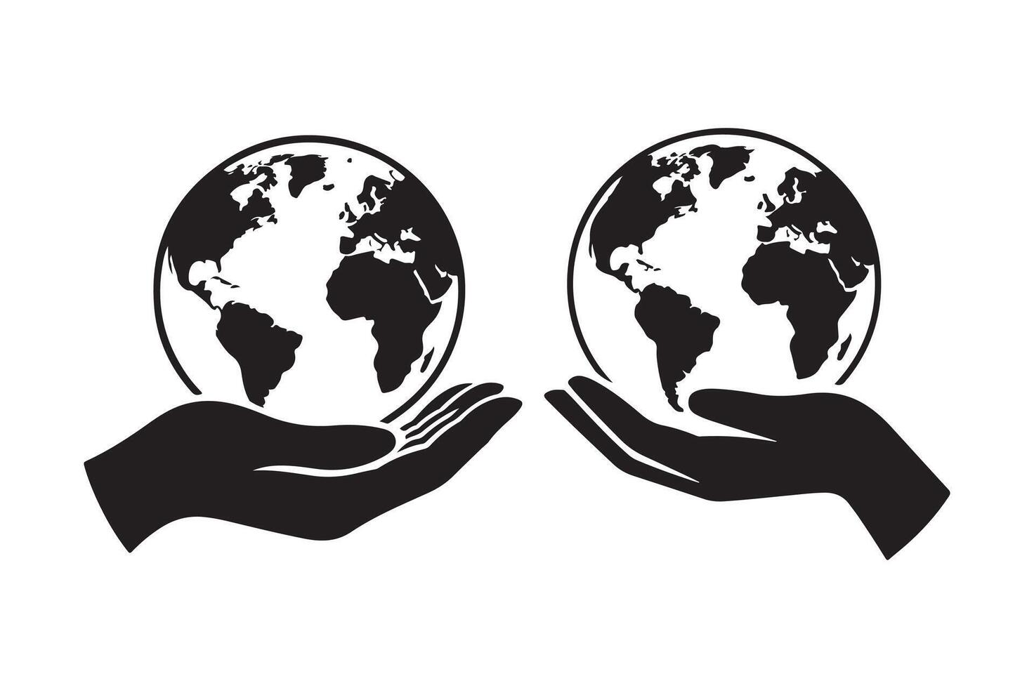 Two hands holding globes earth world vector