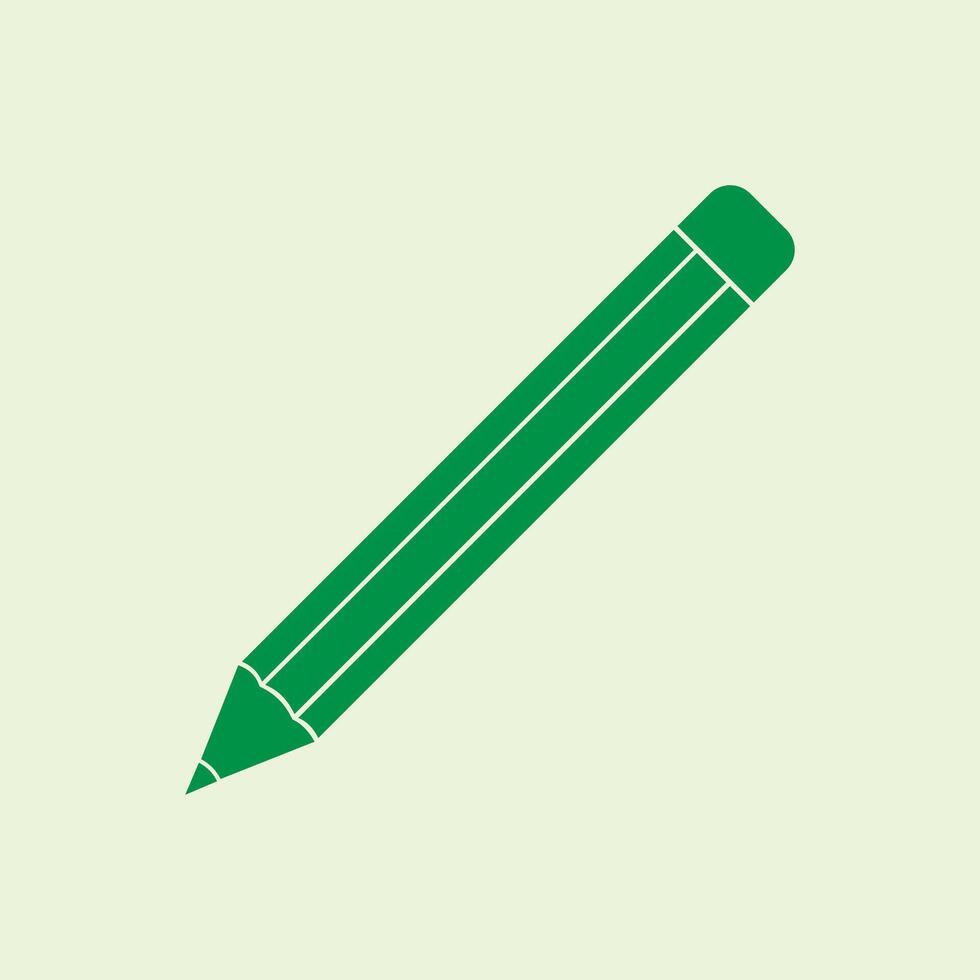 Illustration of a green pencil with a sharpened tip and an eraser, light green background, simple and minimalist design, suitable for education and writing themes. vector