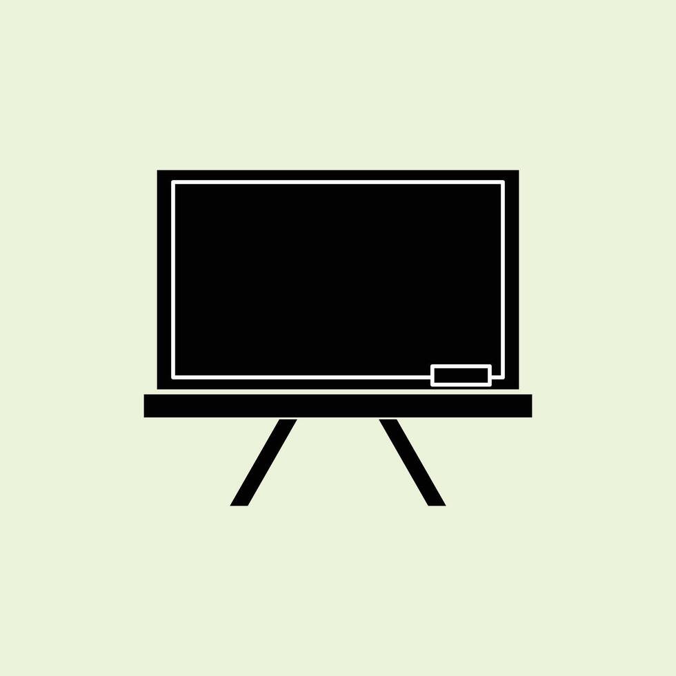 Illustration of a black, standing chalkboard with an eraser underneath. Minimalist style with a light green background. Suitable for educational and school themes. vector