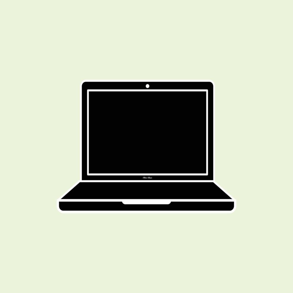 Illustration of a black laptop with a blank screen on a light green background, featuring a simple and modern design suitable for technology, work, education, communication and digital themes. vector
