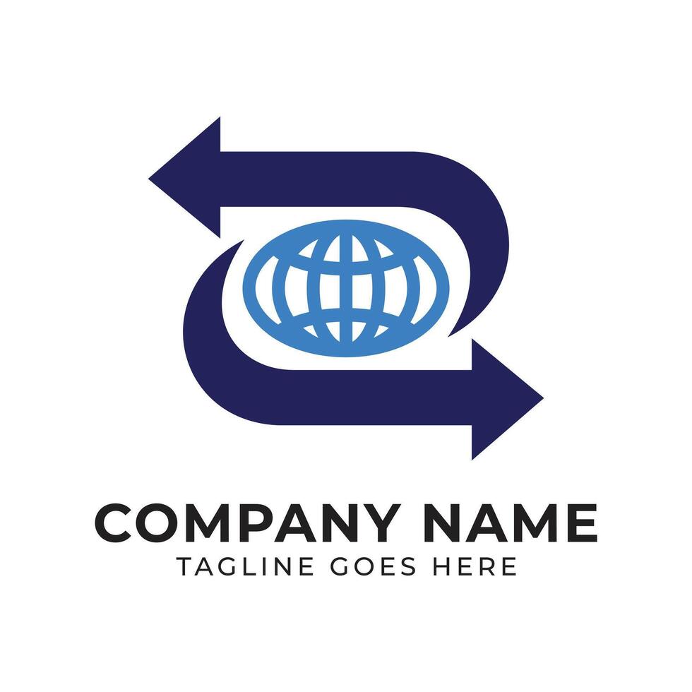 Global Movement Logo with Arrows and Globe Icon Design Concept for Worldwide Business and Connections vector