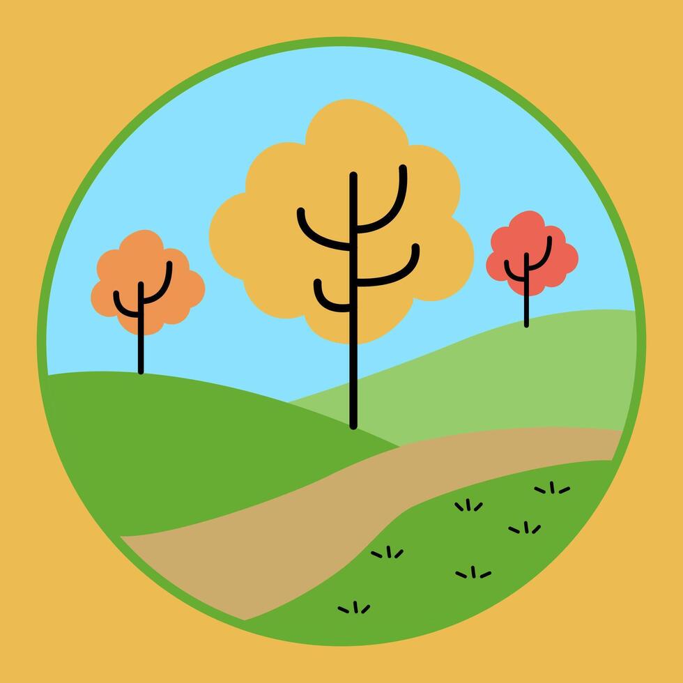 a cartoon illustration of a path and trees in the forest vector