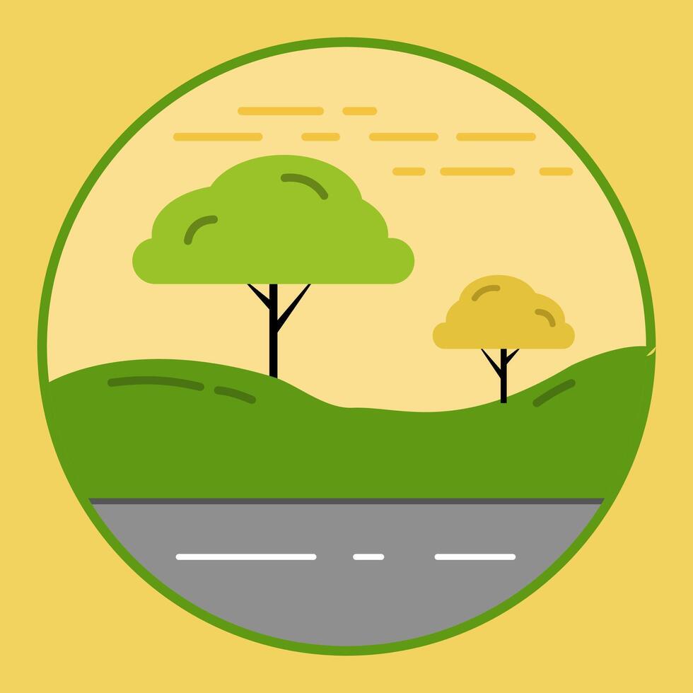 a flat design of a tree and road vector