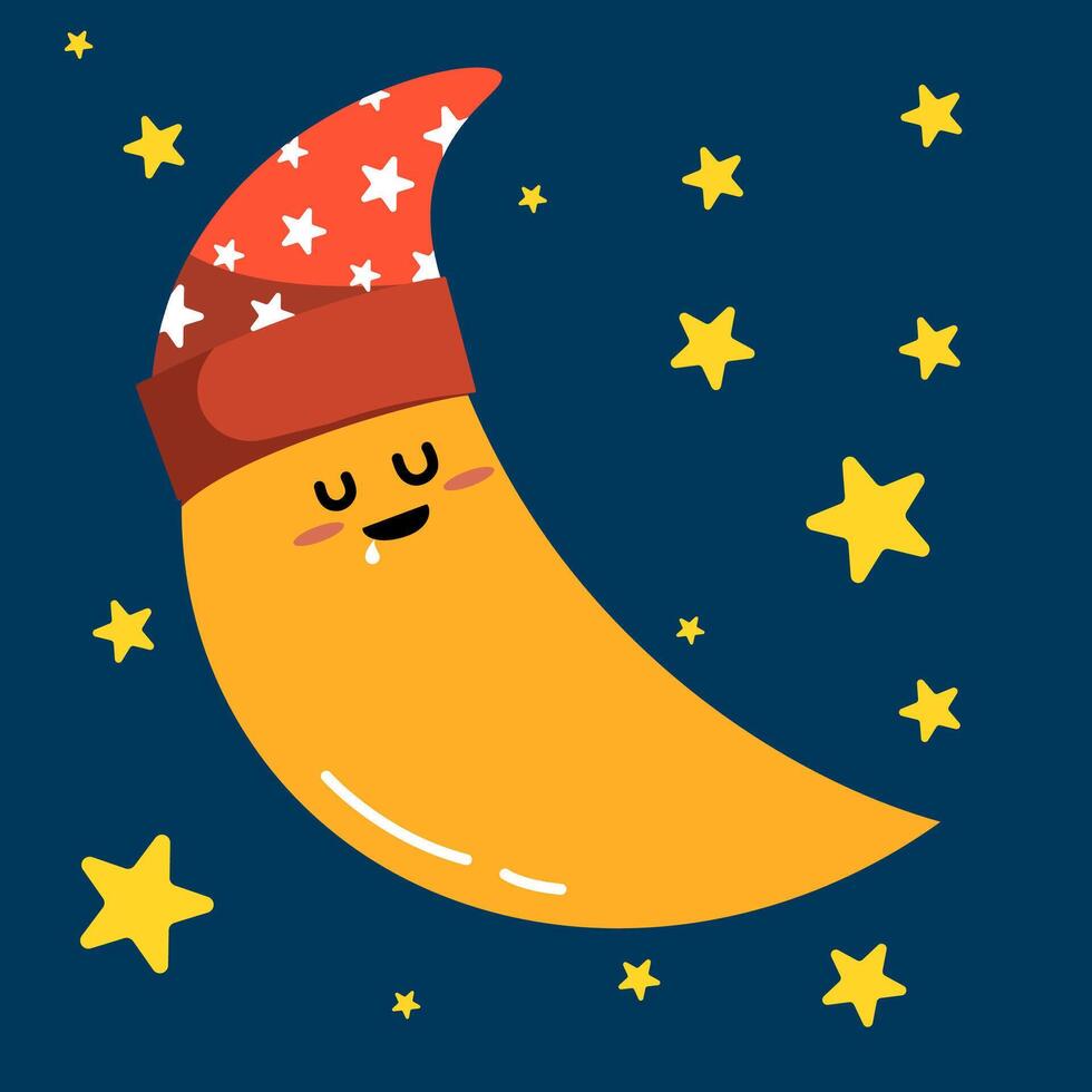 Cartoon sleeping crescent moon and stars vector