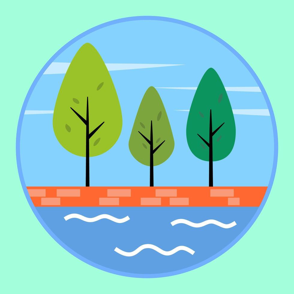 A flat icon of trees on a lake vector