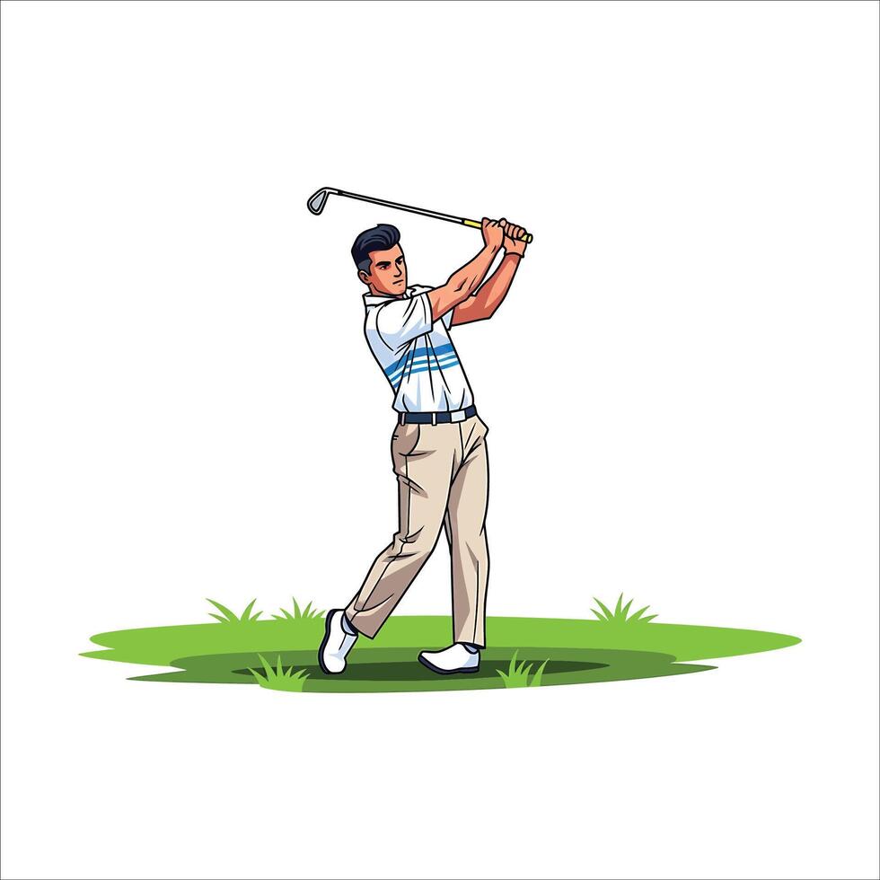 Golfer swinging a club vector