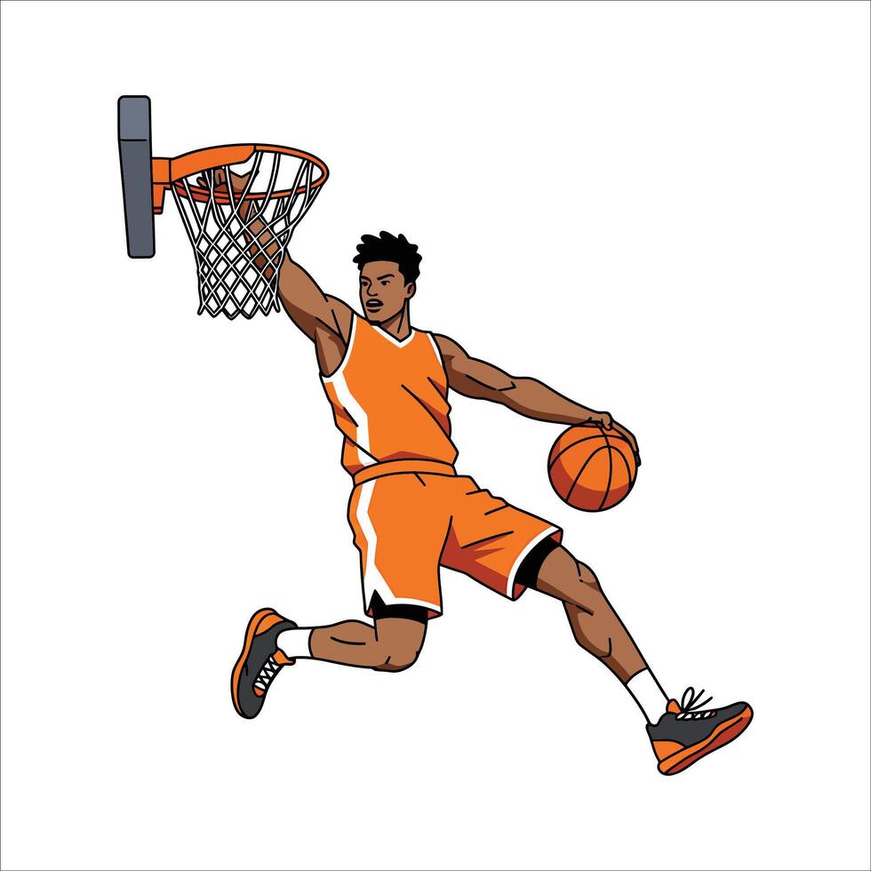 Basketball player dunking in orange uniform vector