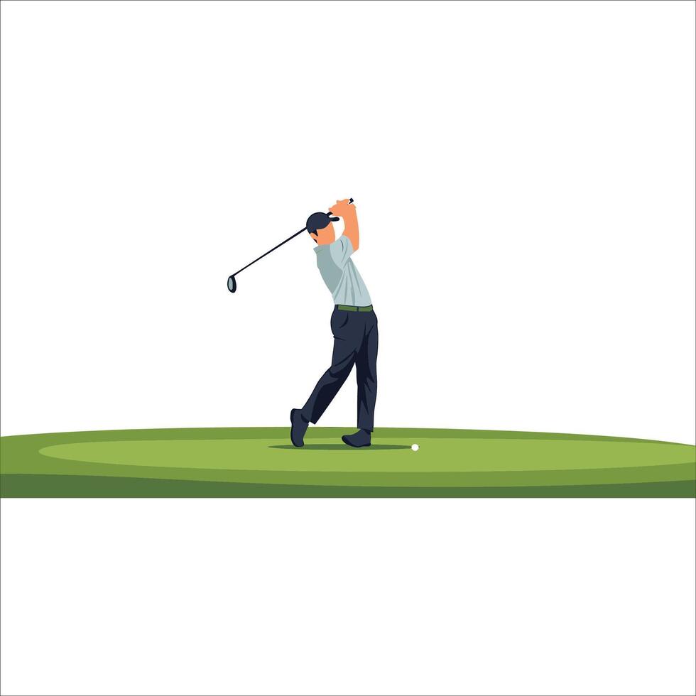 Golf Swing Illustration Backswing Action on the Green, Golfing Action Shot Golfer Swinging Club on the Green Course vector