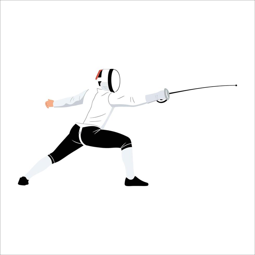 Fencer in action with foil at the ready, Athlete in fencing stance with weapon poised for attack vector