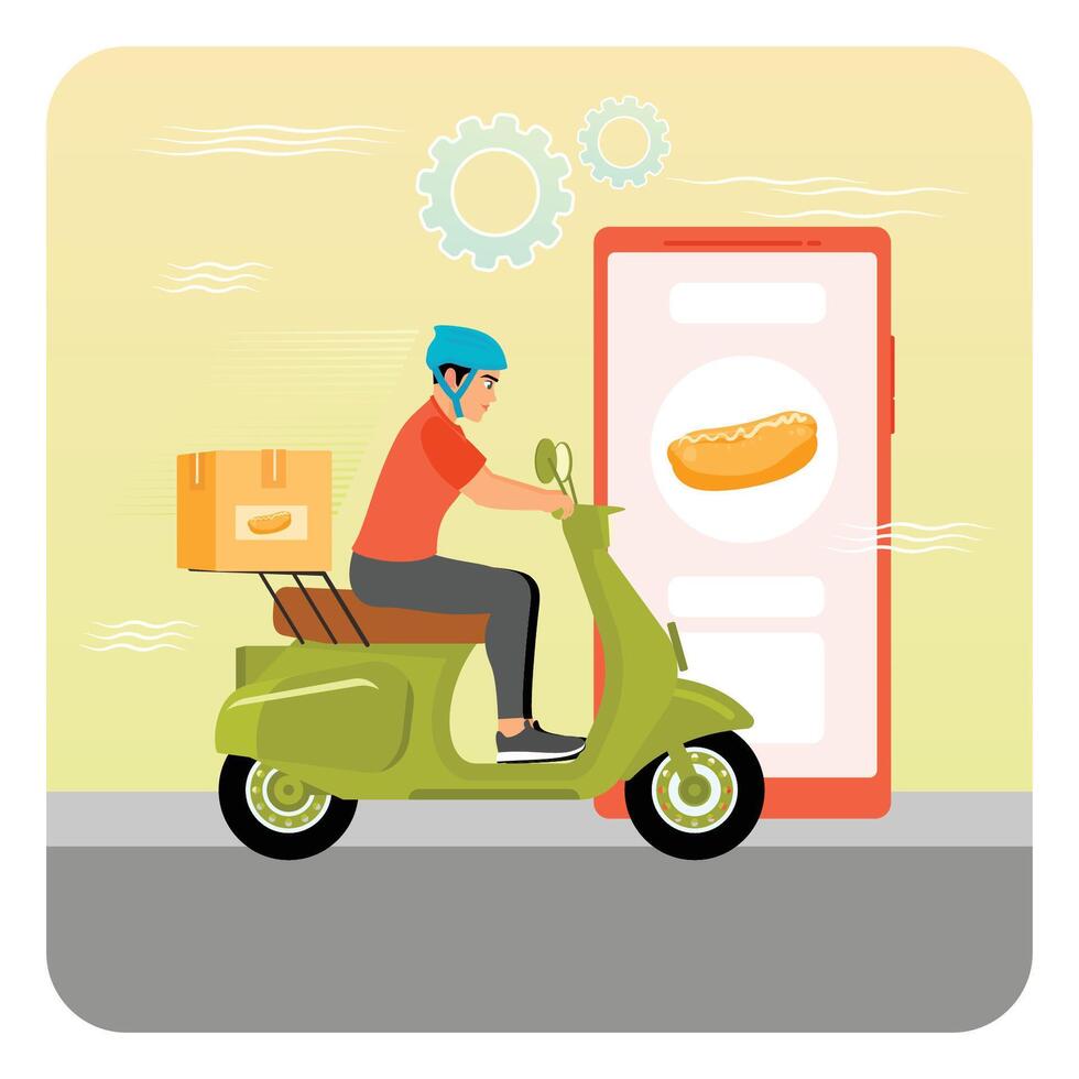Rider on scooter delivering food vector