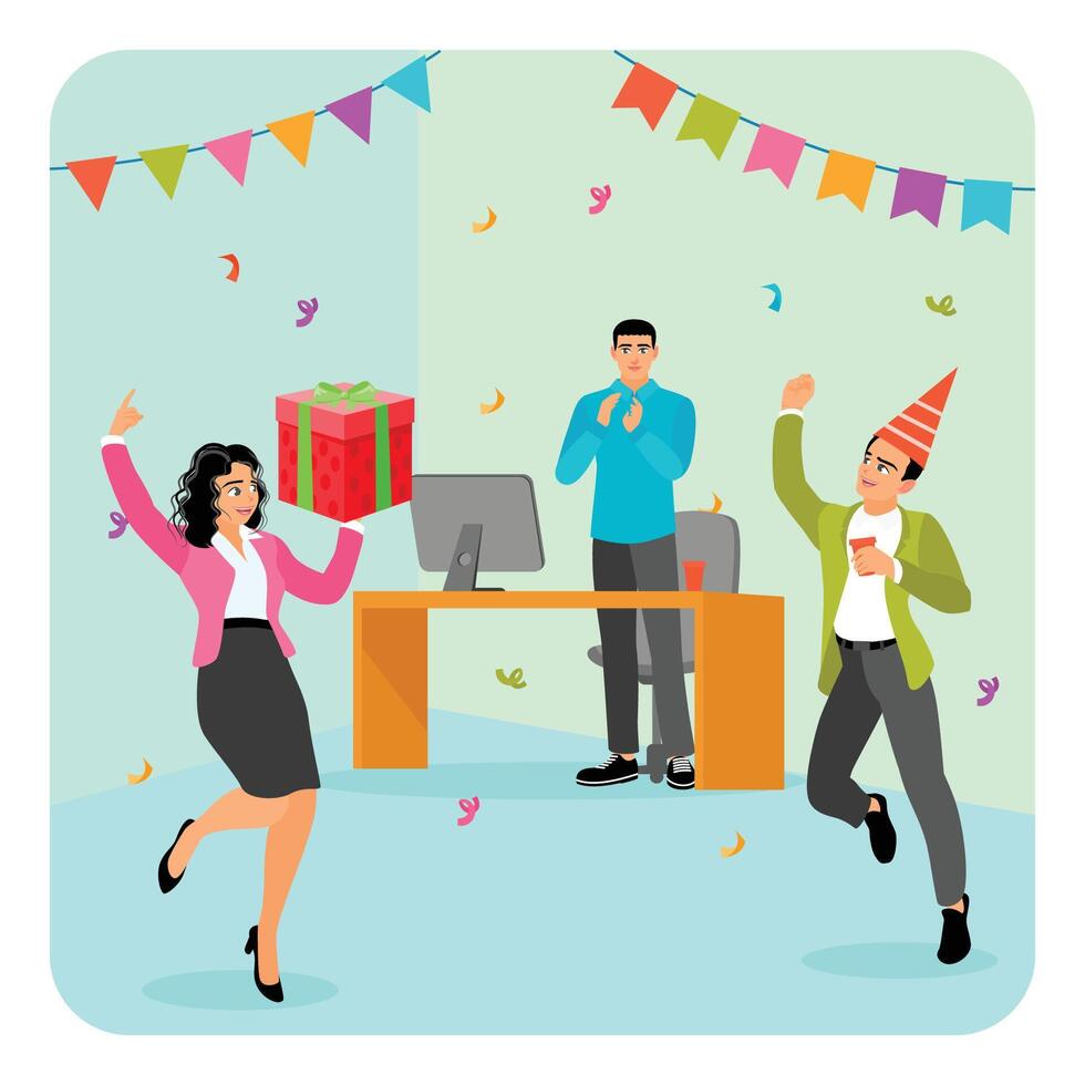 Employees celebrating at an office party vector