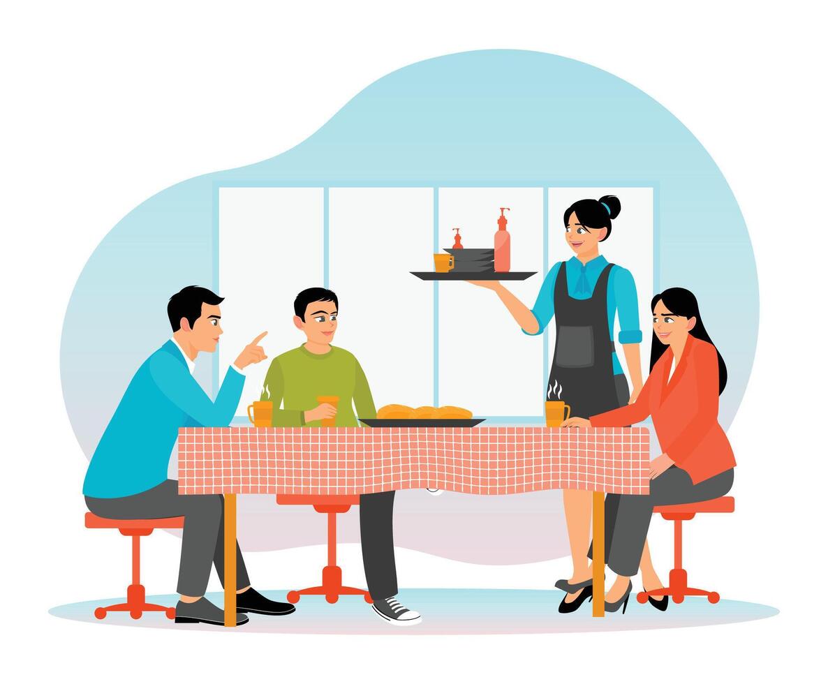 Lunch with Colleagues. Coworkers Enjoying a Lunch Experience at a Restaurant. vector