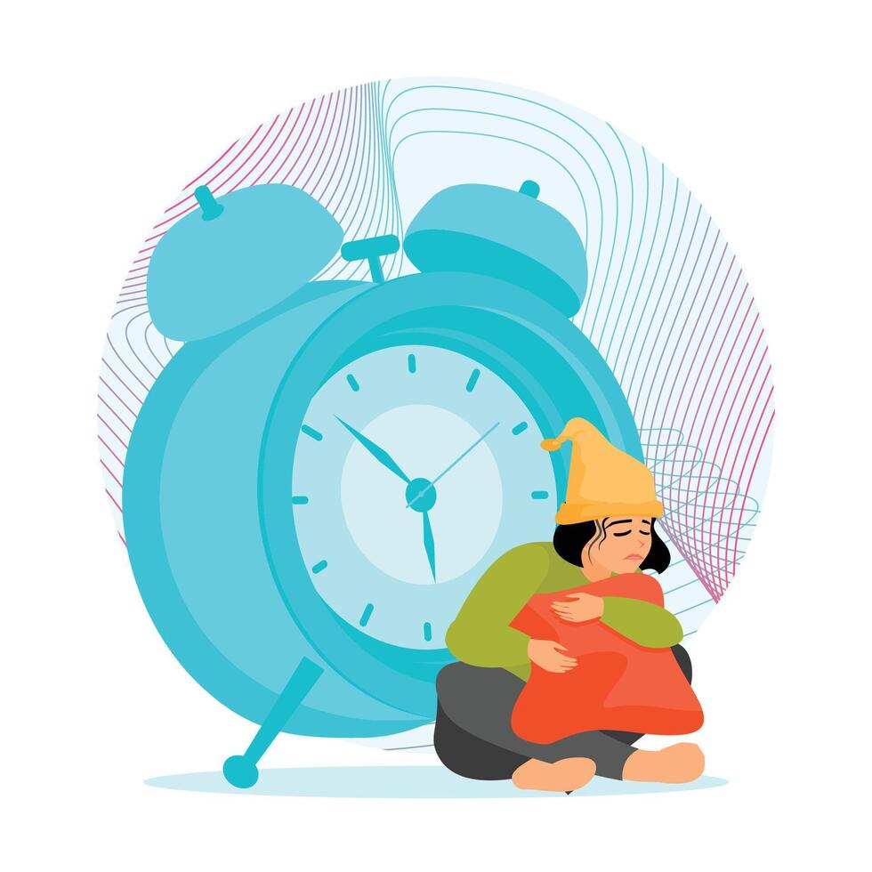 Person struggling to wake up to alarm clock vector