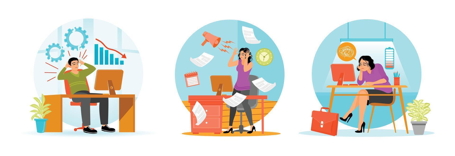 Mental disorder concept. Frustration, Stress, Emotional Burnout. vector