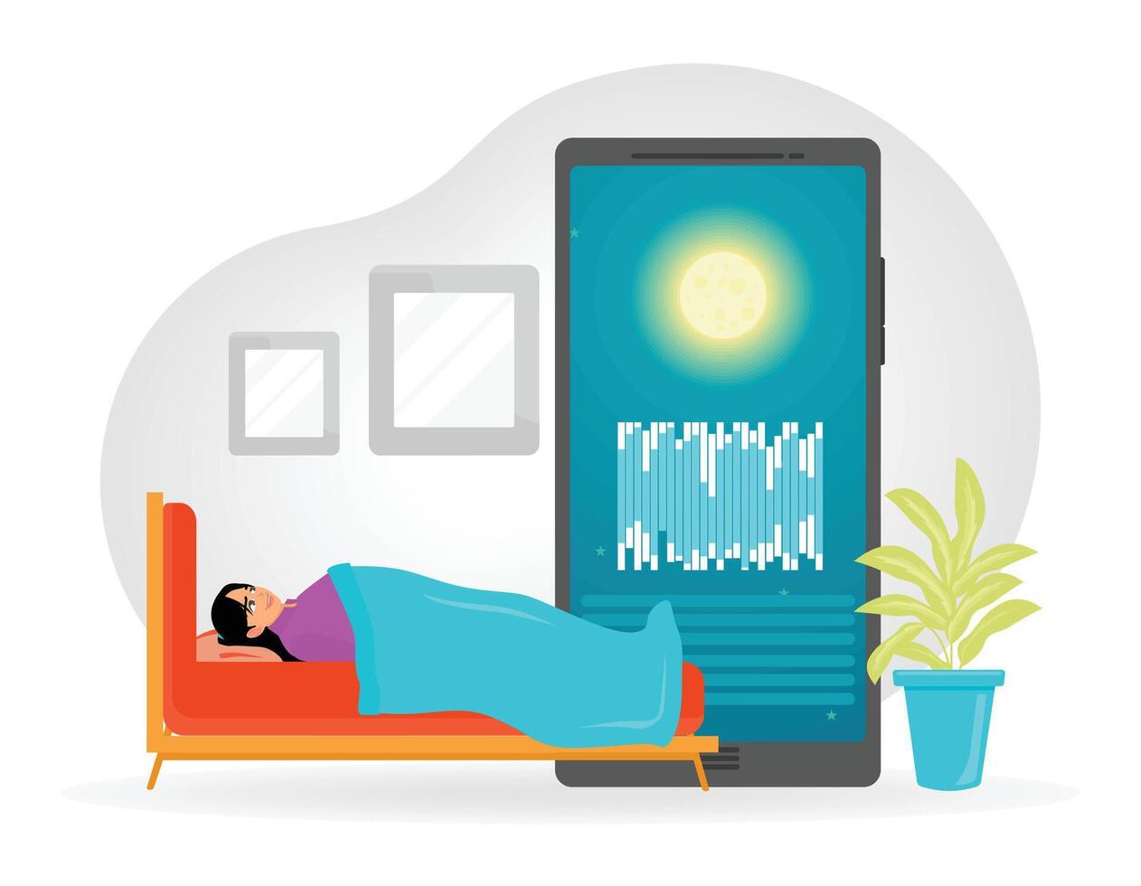Woman sleeping near a smartphone vector