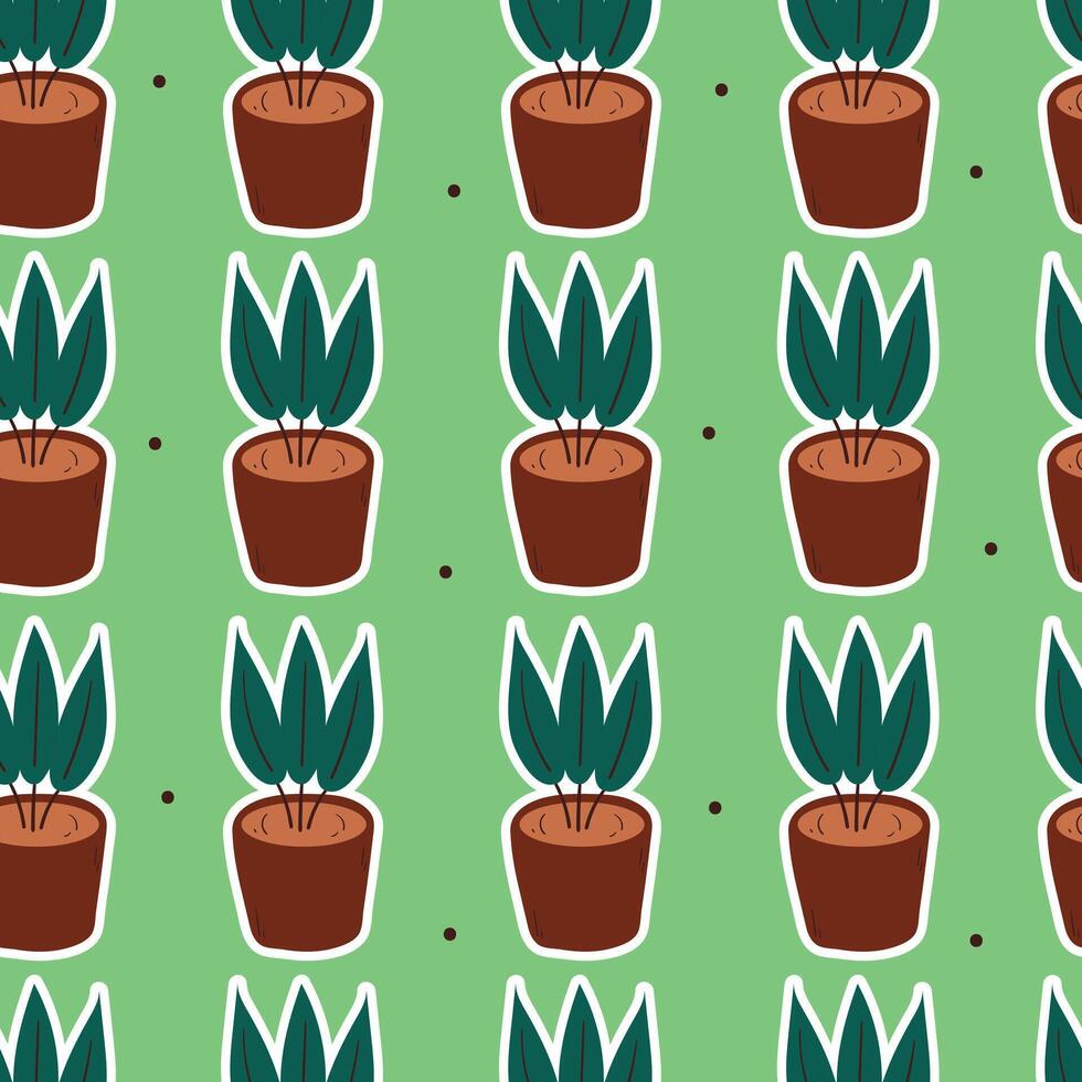 Pattern of potted plants on green vector
