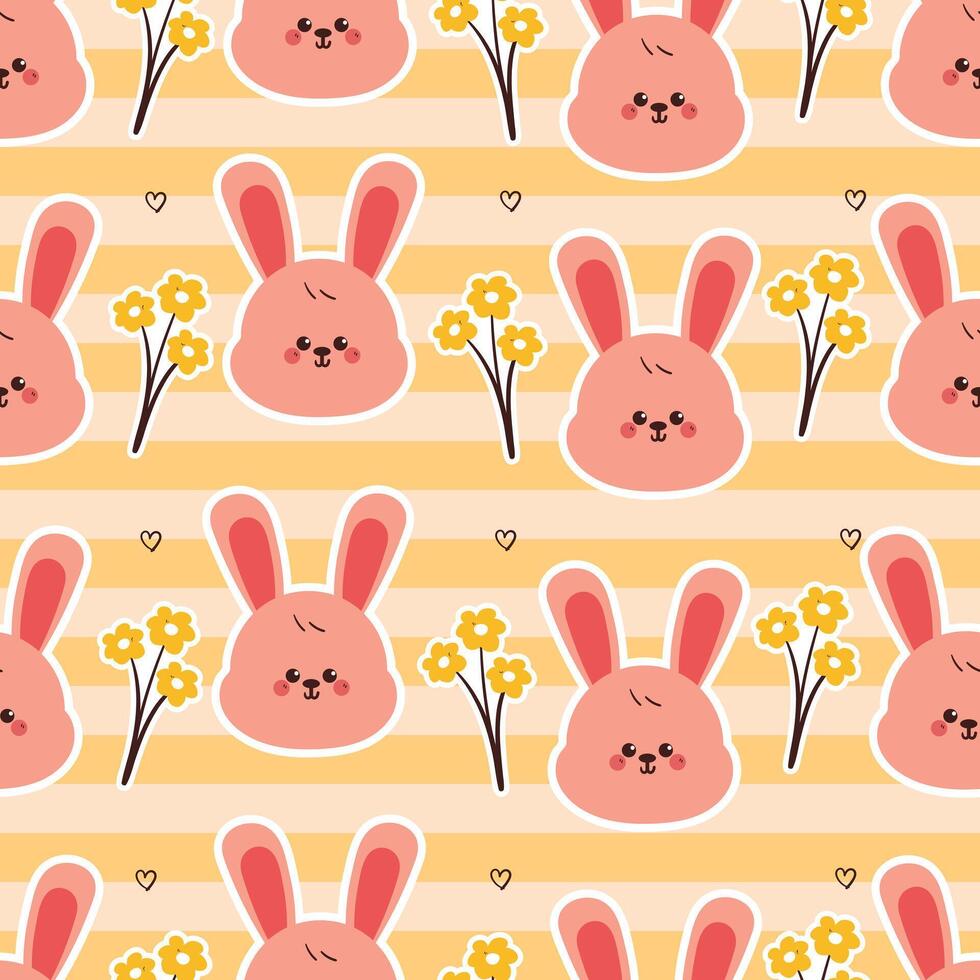 Cute bunnies and flowers pattern design vector