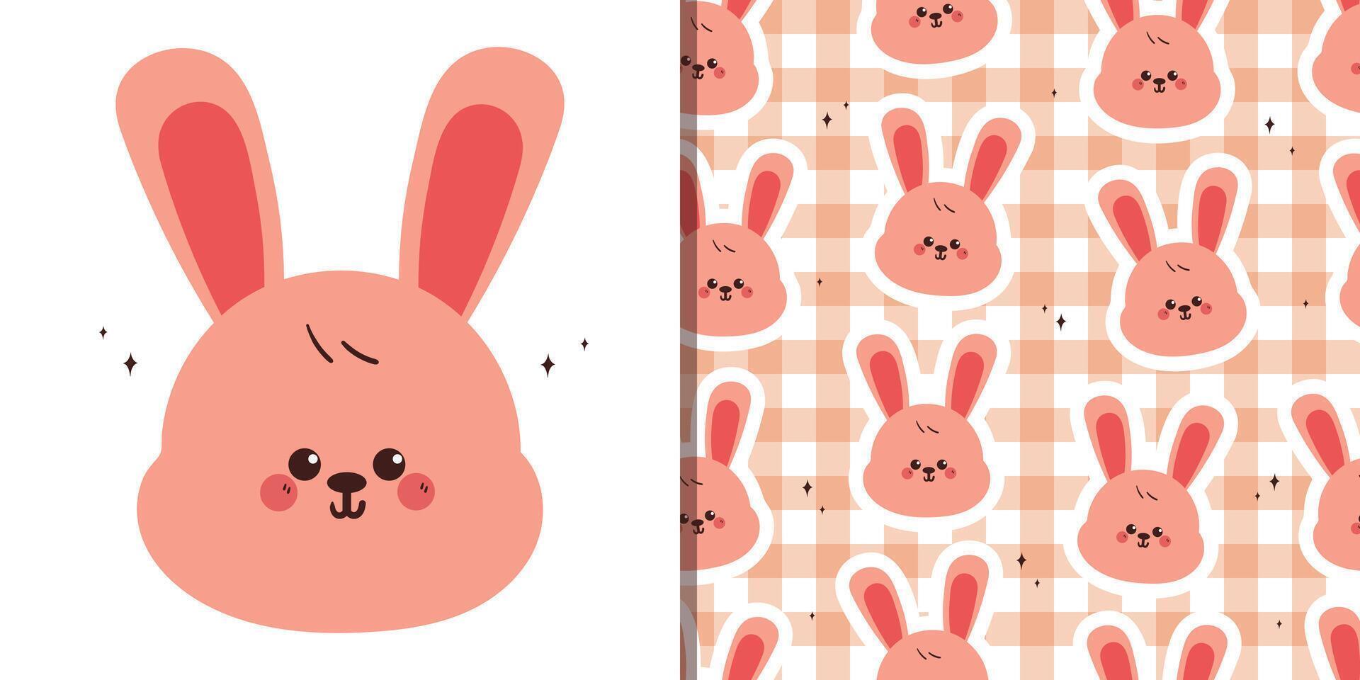 Cute bunny illustration and pattern vector