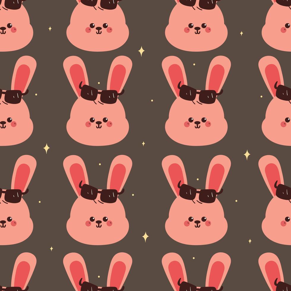 seamless pattern cute cartoon pink bunny with sunglasses. cute animal pattern for fabric print and gift wrap paper vector