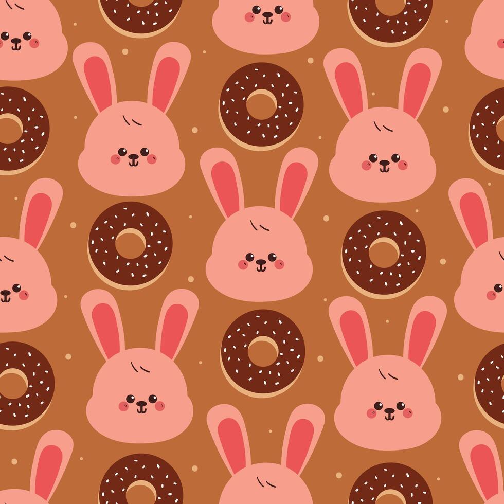 seamless pattern cute cartoon bunny with chocolate doughnut. cute animal pattern for fabric print and gift wrap paper vector
