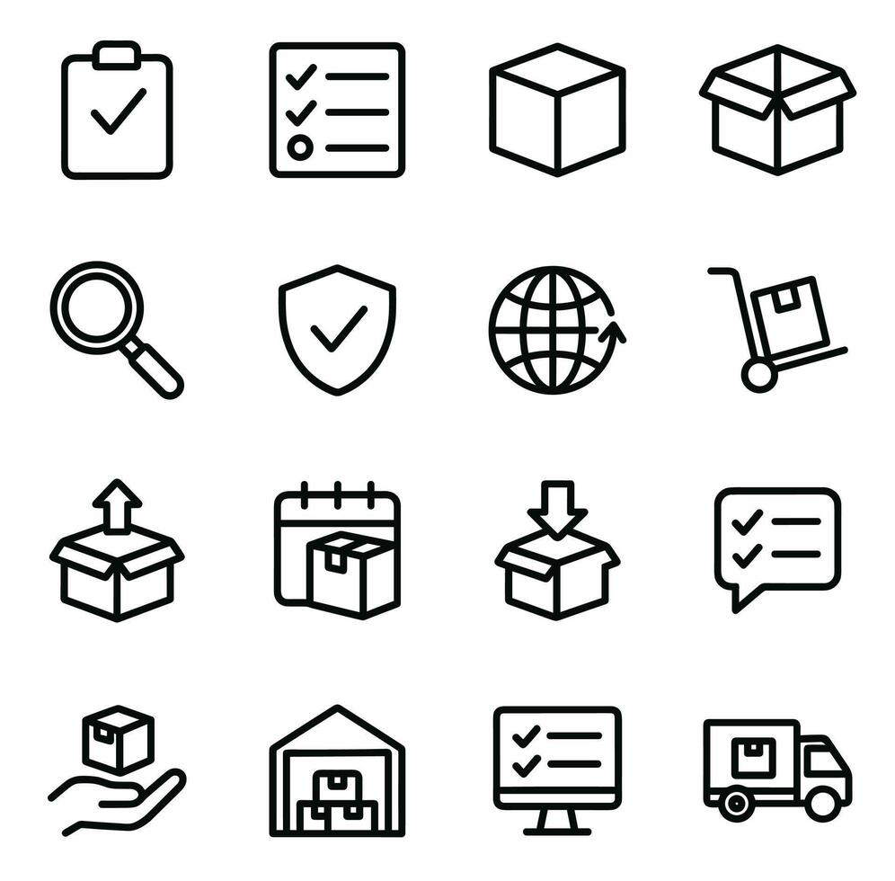 Outline Shipping and Delivery Related Symbol Icon Set vector