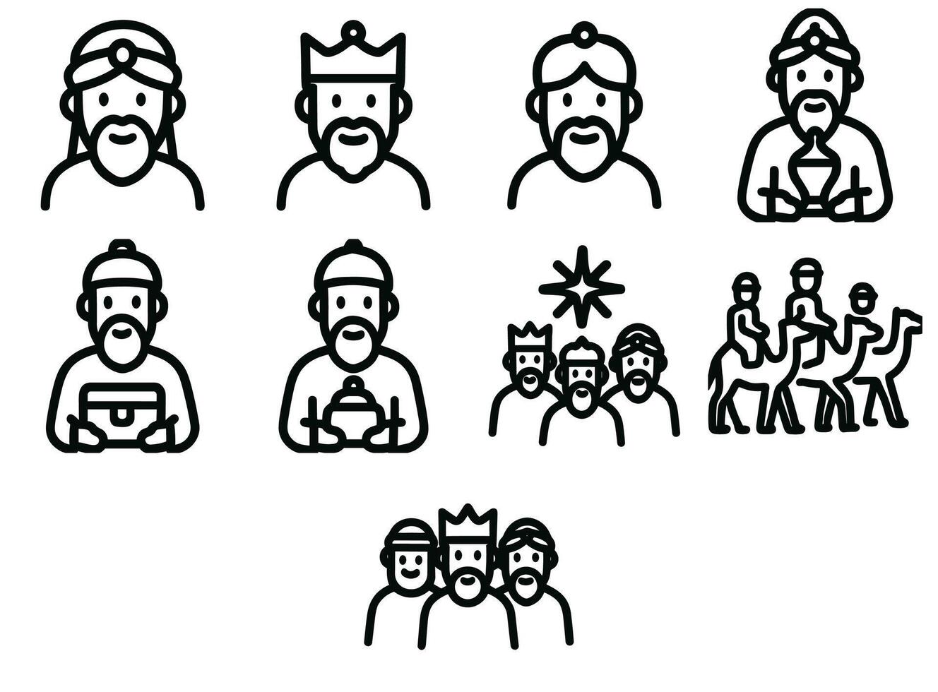 Outline Simple Three Kings Nativity Christmas Icon Set vector