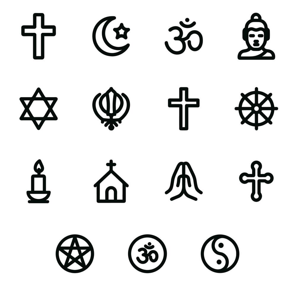 Simple Outline Religious Sign Symbol Minimalist Icon Set vector