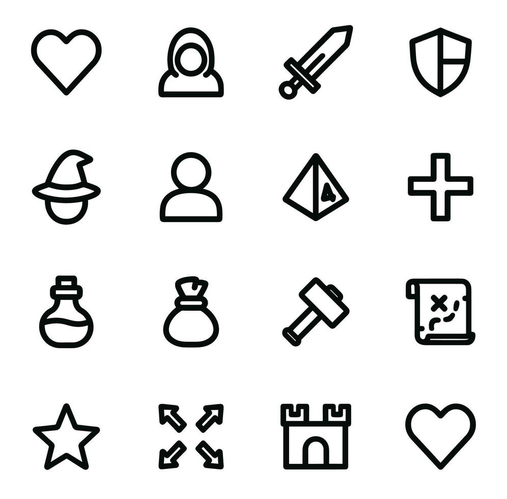 Simple Line Art Medieval Fantasy Game Icon Set vector