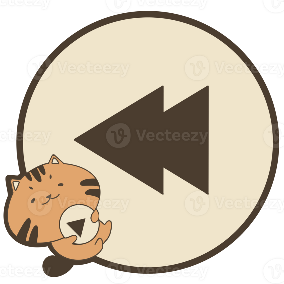 linda rebobinar botón símbolo con pequeño gato dibujos animados ilustración. png