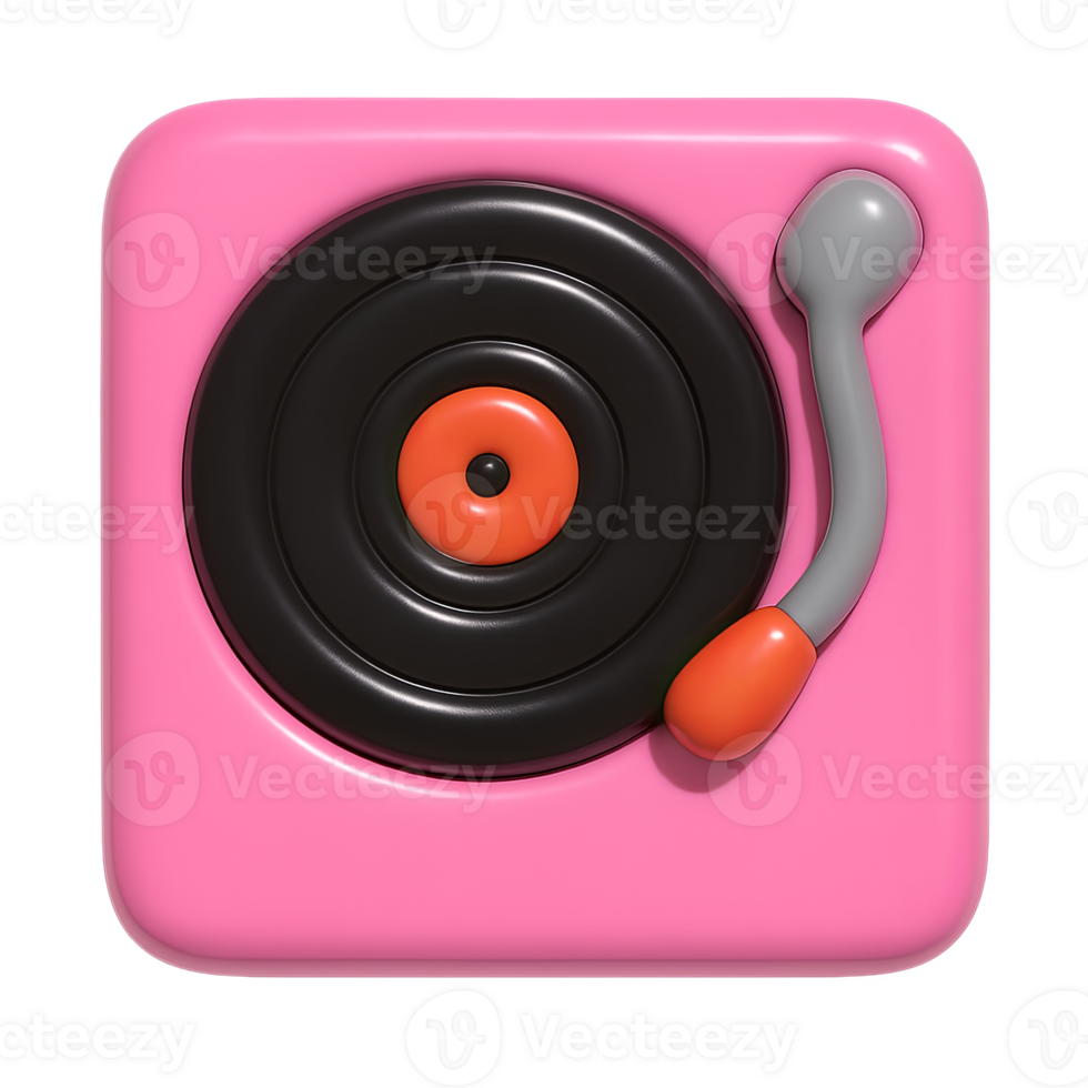 Retro vinyl record player on pink background with isolated design element png