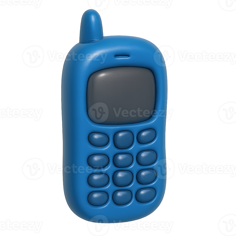 Inflated retro mobile phone in blue with transparent background png