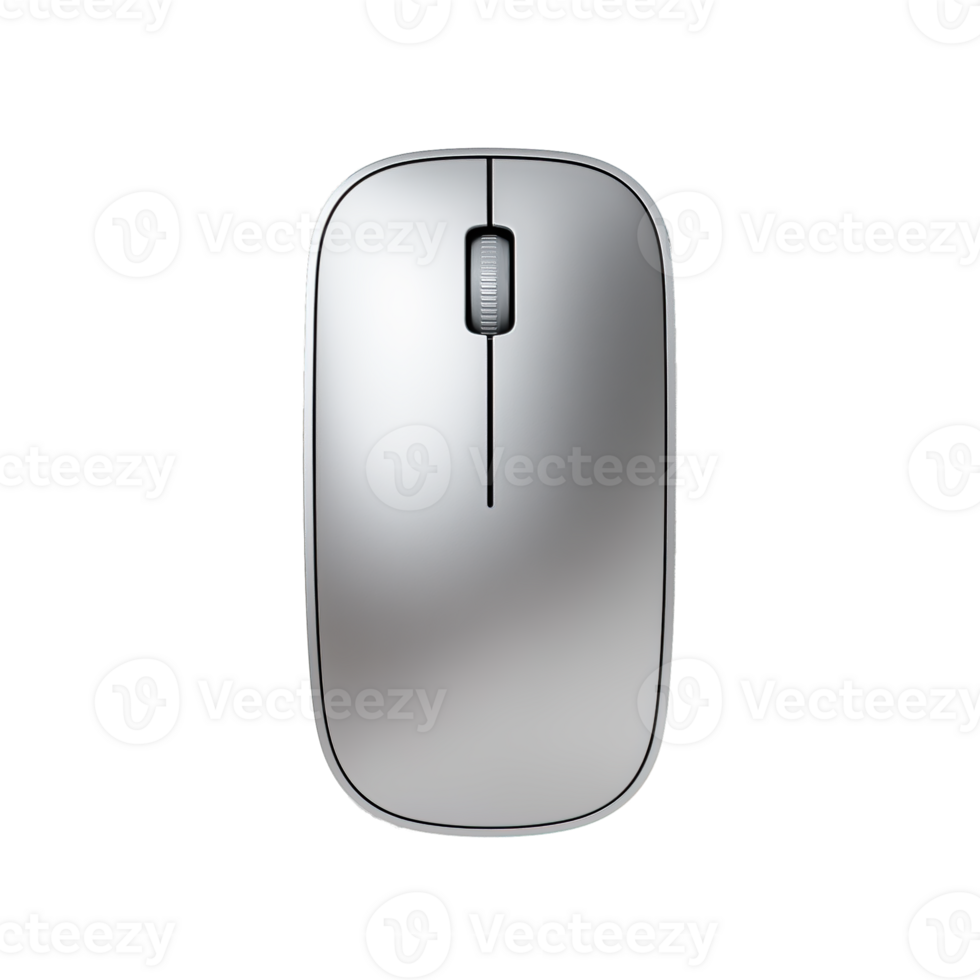 Sleek Silver Computer Mouse Isolated on Transparent Background. Modern Tech Accessory for Digital Devices, Office Setup, UX Design, and Technology Product Mockups png