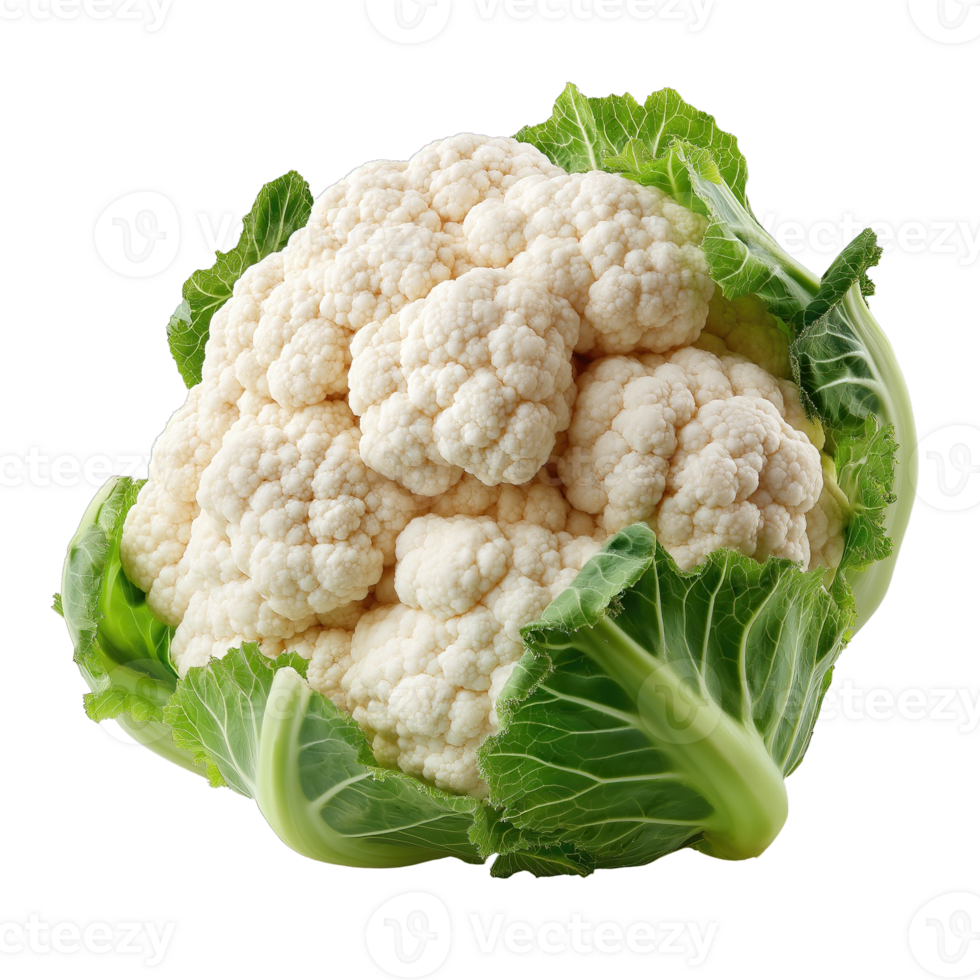 Fresh Organic Cauliflower Isolated on Transparent Background. Healthy Vegan Food Ingredient, Natural Farm Produce, Clean Cutout for Culinary, Grocery, and Nutrition Design Concepts png