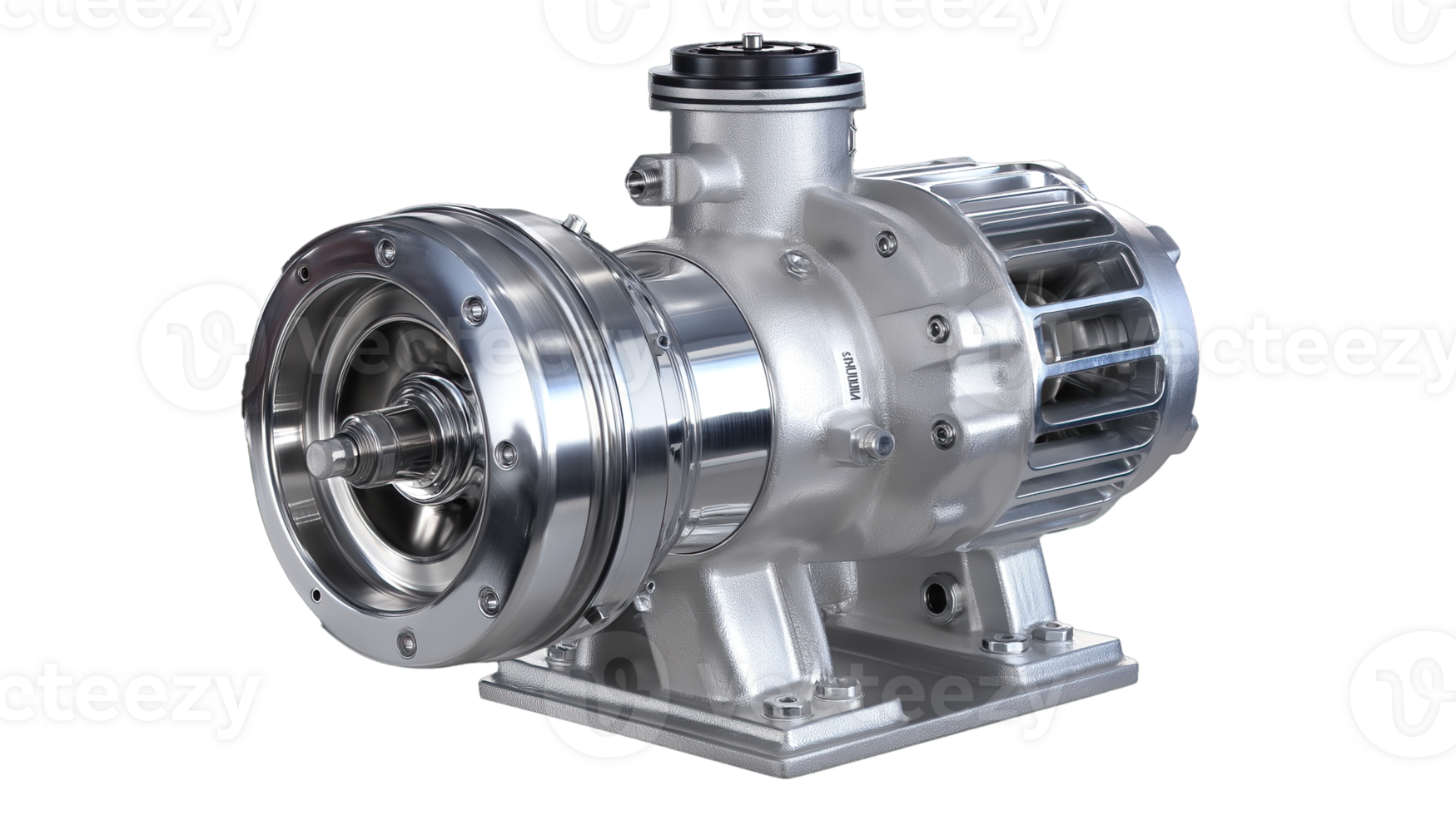 Centrifugal Pump Impeller with Electric Motor. Industrial Water Supply System Component Isolated on Transparent Background, Ideal for Engineering, Fluid Dynamics, Mechanical Design, and Utility Infra png